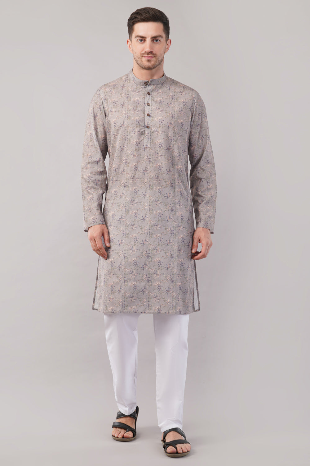 Soul Armor Elegant Botanical Print Mandarin Collar Kurta Set