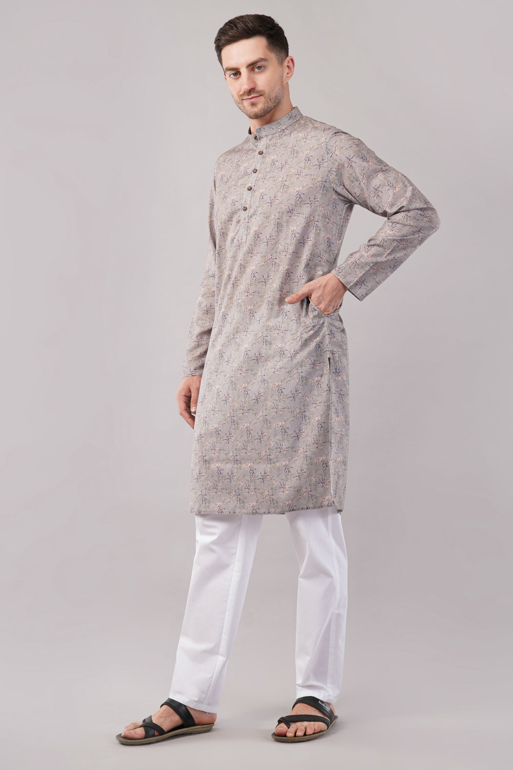 Soul Armor Elegant Botanical Print Mandarin Collar Kurta Set