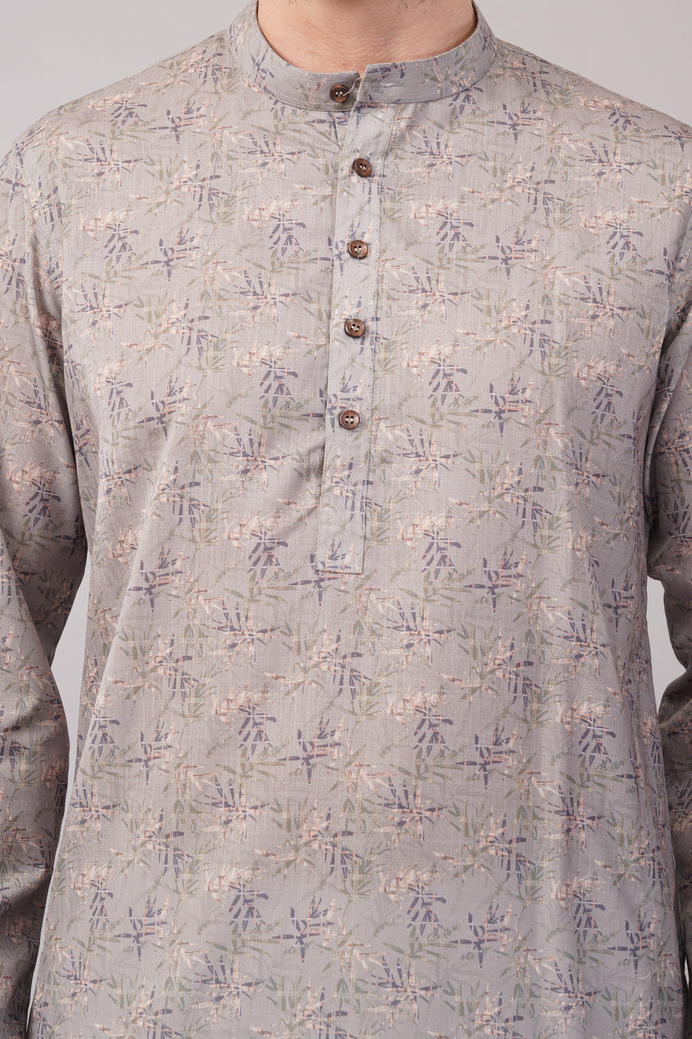 Soul Armor Elegant Botanical Print Mandarin Collar Kurta Set