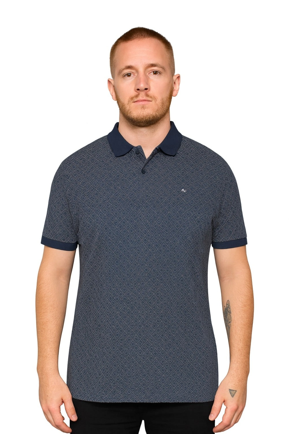 Louis Philippe Navy Blue Geometric Printed Half Sleeve Polo  T-shirt
