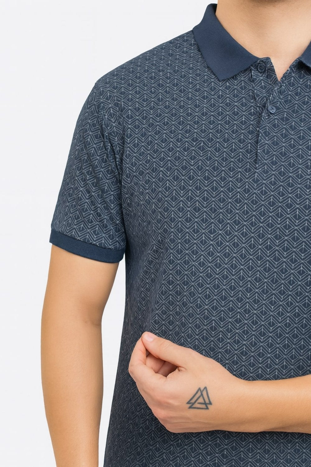 Louis Philippe Navy Blue Geometric Printed Half Sleeve Polo  T-shirt