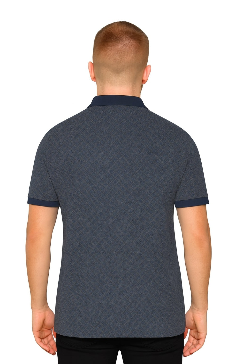 Louis Philippe Navy Blue Geometric Printed Half Sleeve Polo  T-shirt