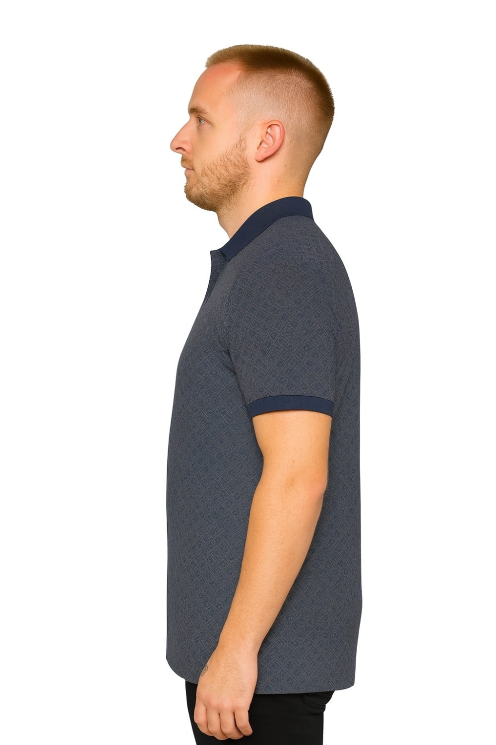 Louis Philippe Navy Blue Geometric Printed Half Sleeve Polo  T-shirt