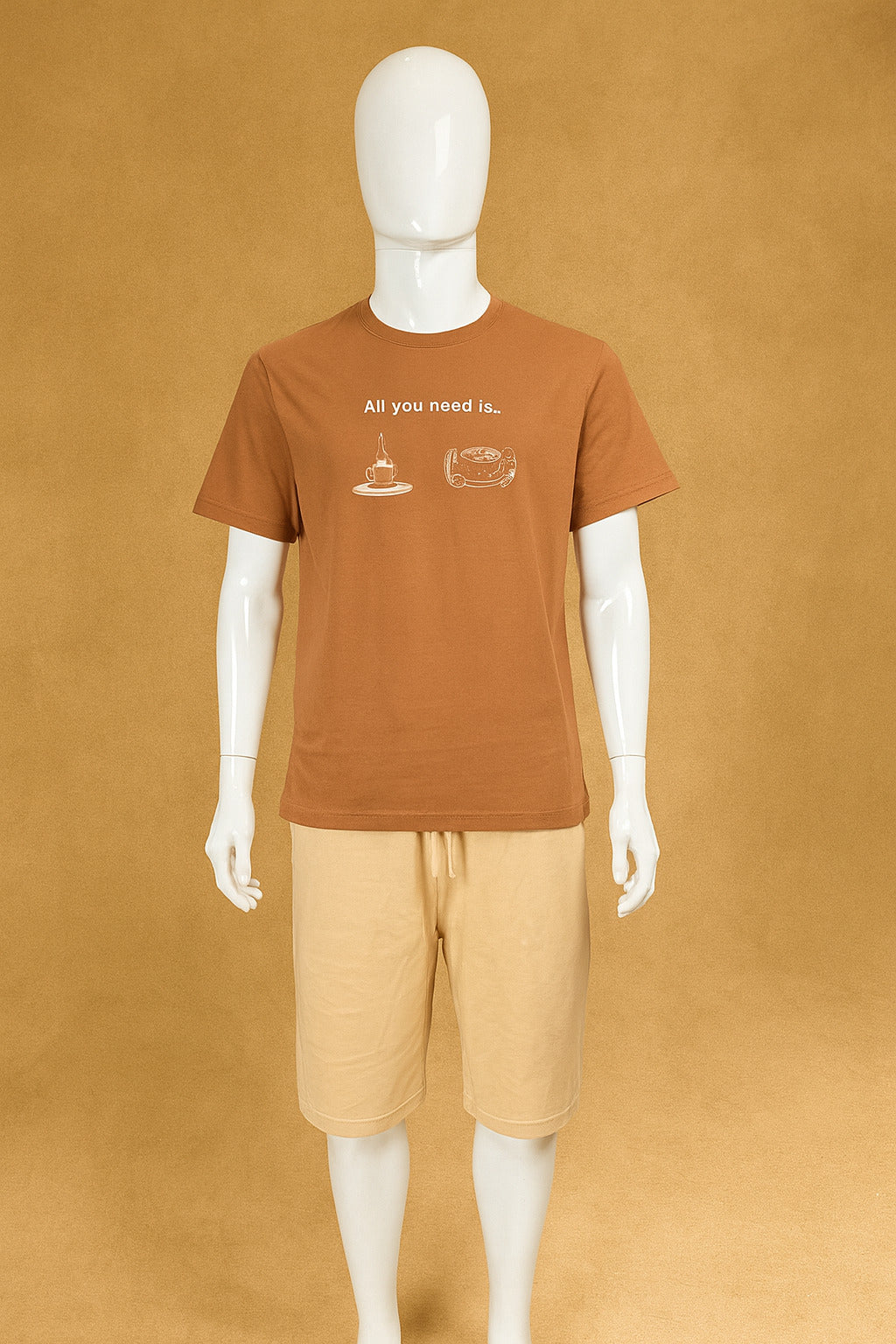 Sleepz Solid Brown Graphic Print Half Sleeve Co-ord Set