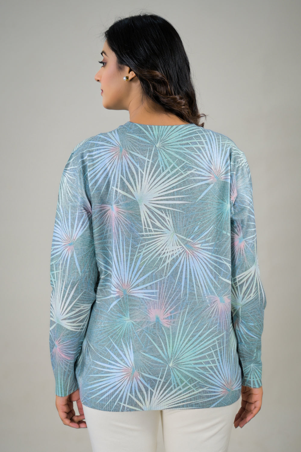 All-Over Leaf Print Full Sleeve Top