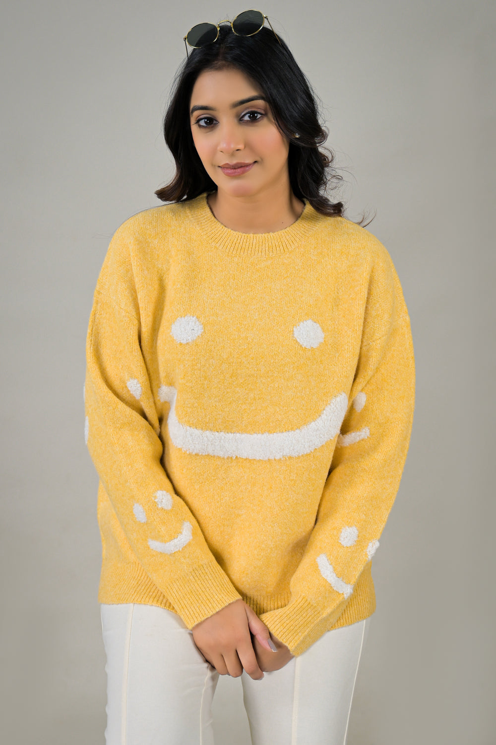 Soul Armor Knitted Smiley Print Full Sleeve Sweater