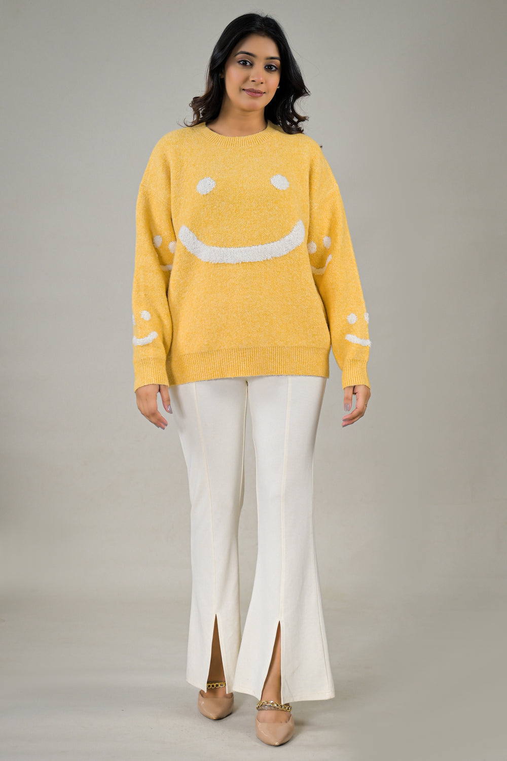Soul Armor Knitted Smiley Print Full Sleeve Sweater