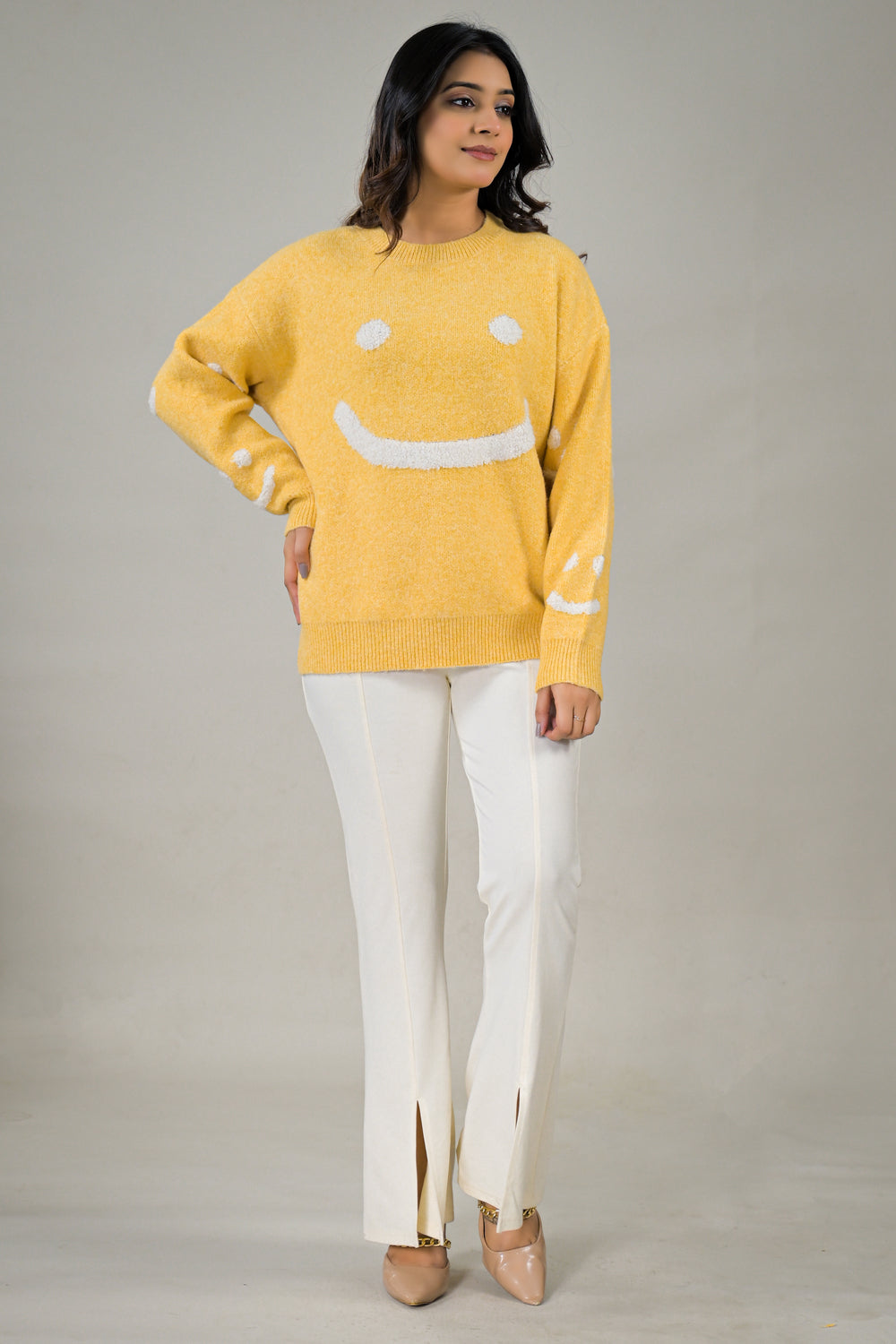 Soul Armor Knitted Smiley Print Full Sleeve Sweater