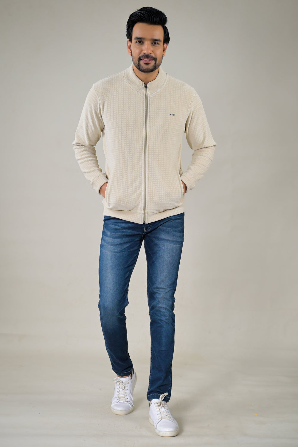 Park- Avenue Men's Waffle Knit Fleece Full-Zip Sweatshirt.