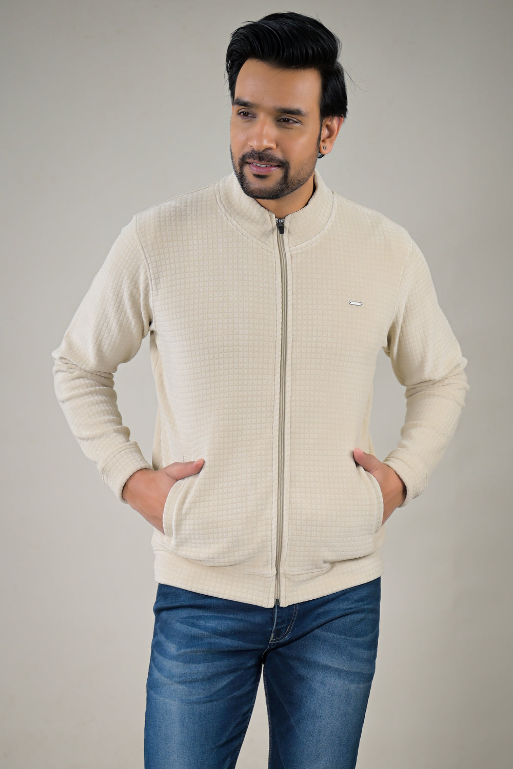 Park- Avenue Men's Waffle Knit Fleece Full-Zip Sweatshirt.