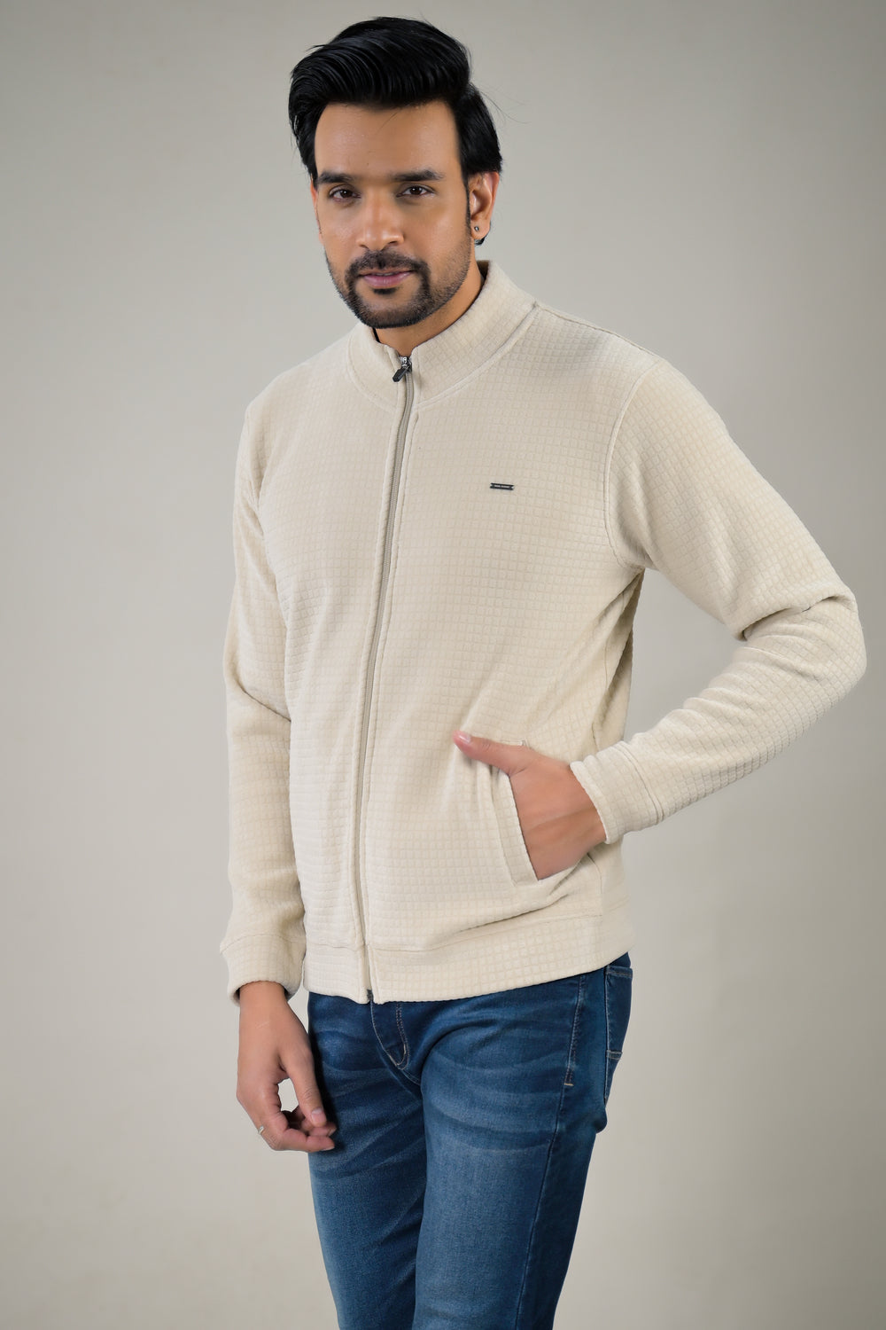 Park- Avenue Men's Waffle Knit Fleece Full-Zip Sweatshirt.