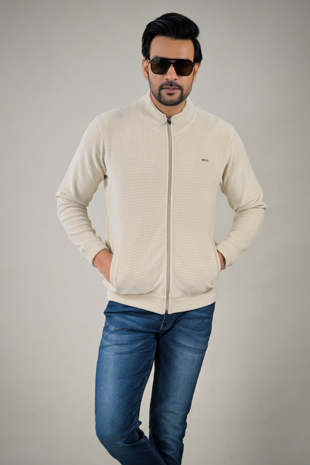 Park- Avenue Men's Waffle Knit Fleece Full-Zip Sweatshirt.