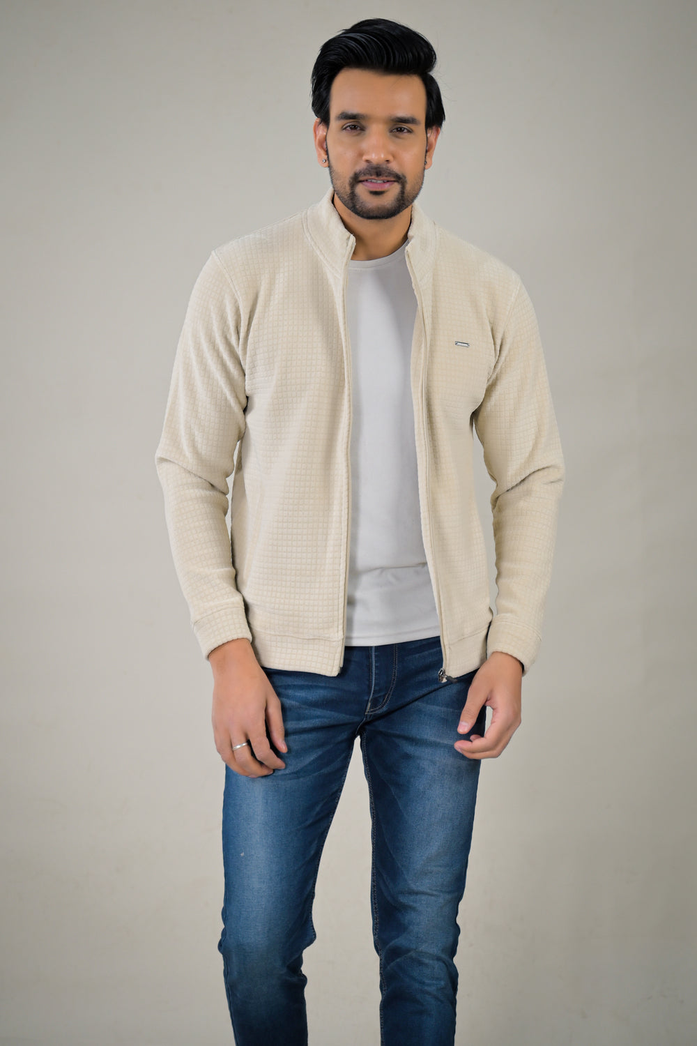 Park- Avenue Men's Waffle Knit Fleece Full-Zip Sweatshirt.