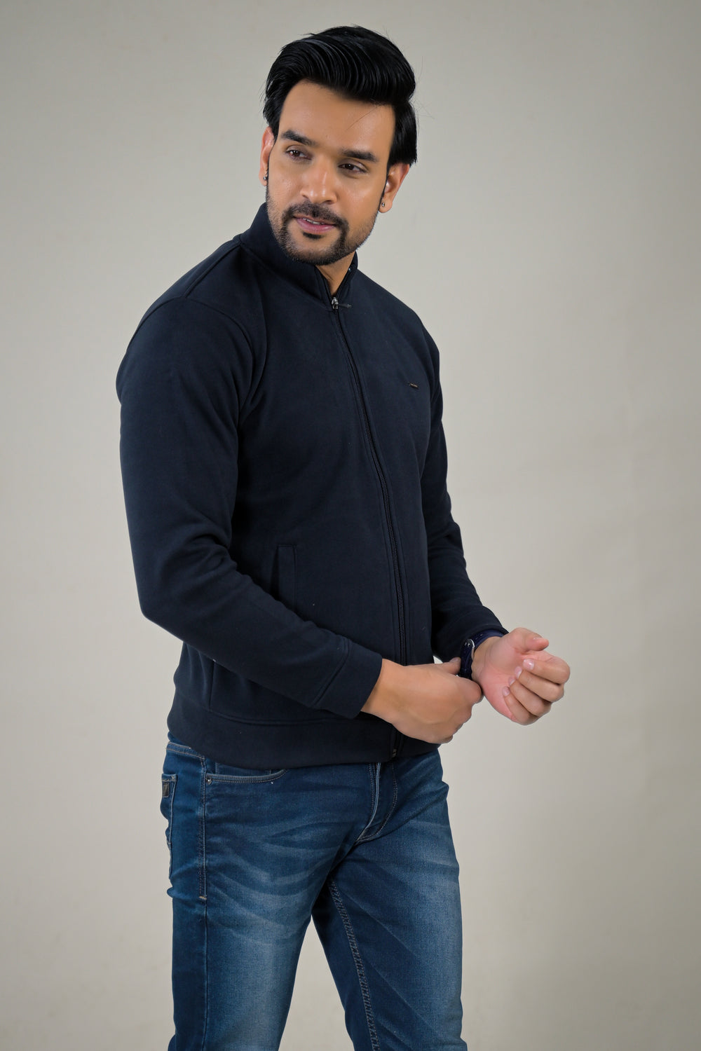 Park- Avenue Men's Stand Collar Zip-Up Sweatshirt.