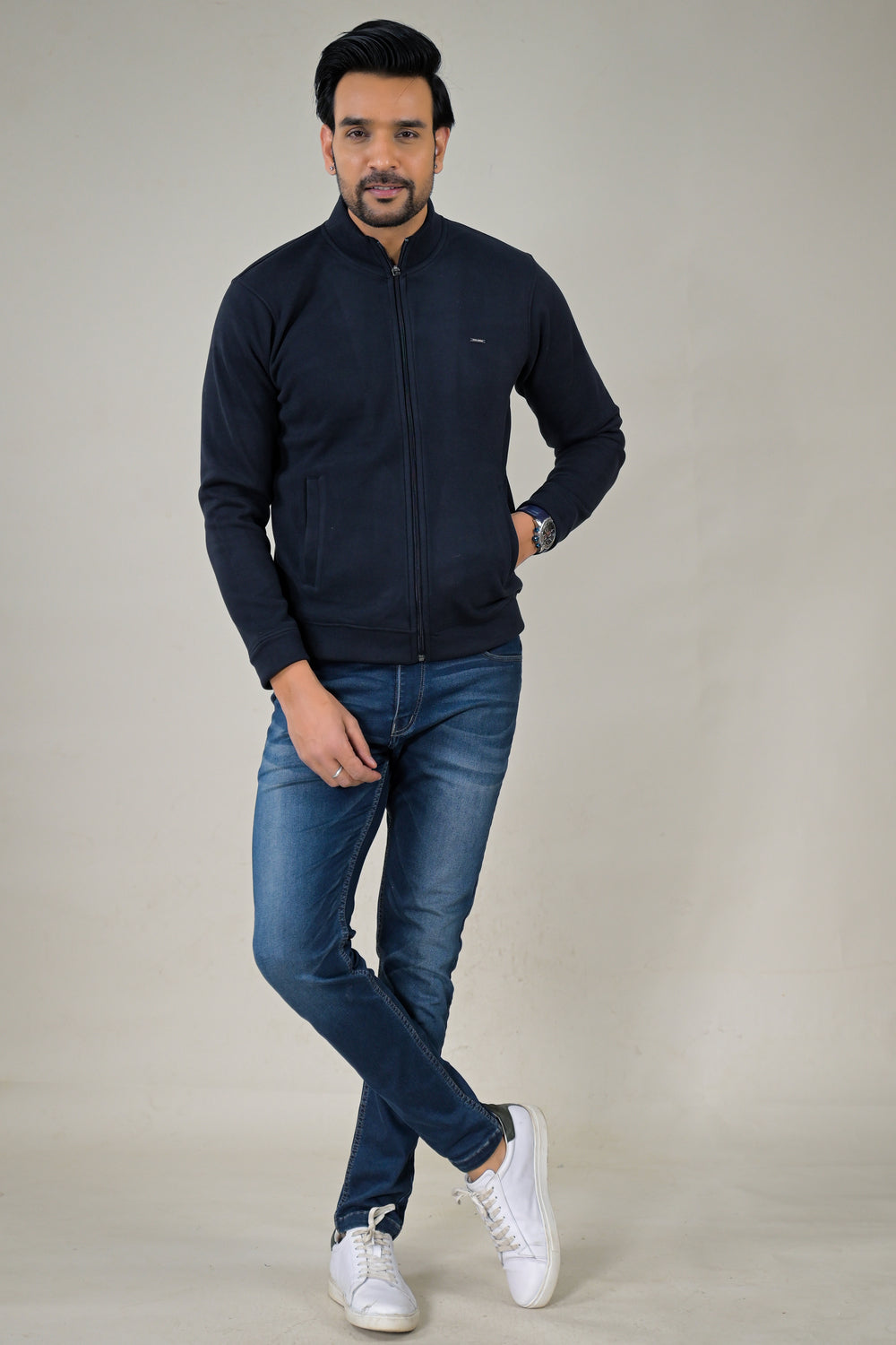Park- Avenue Men's Stand Collar Zip-Up Sweatshirt.