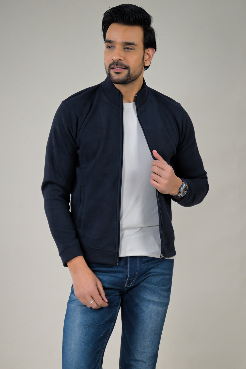 Park- Avenue Men's Stand Collar Zip-Up Sweatshirt.