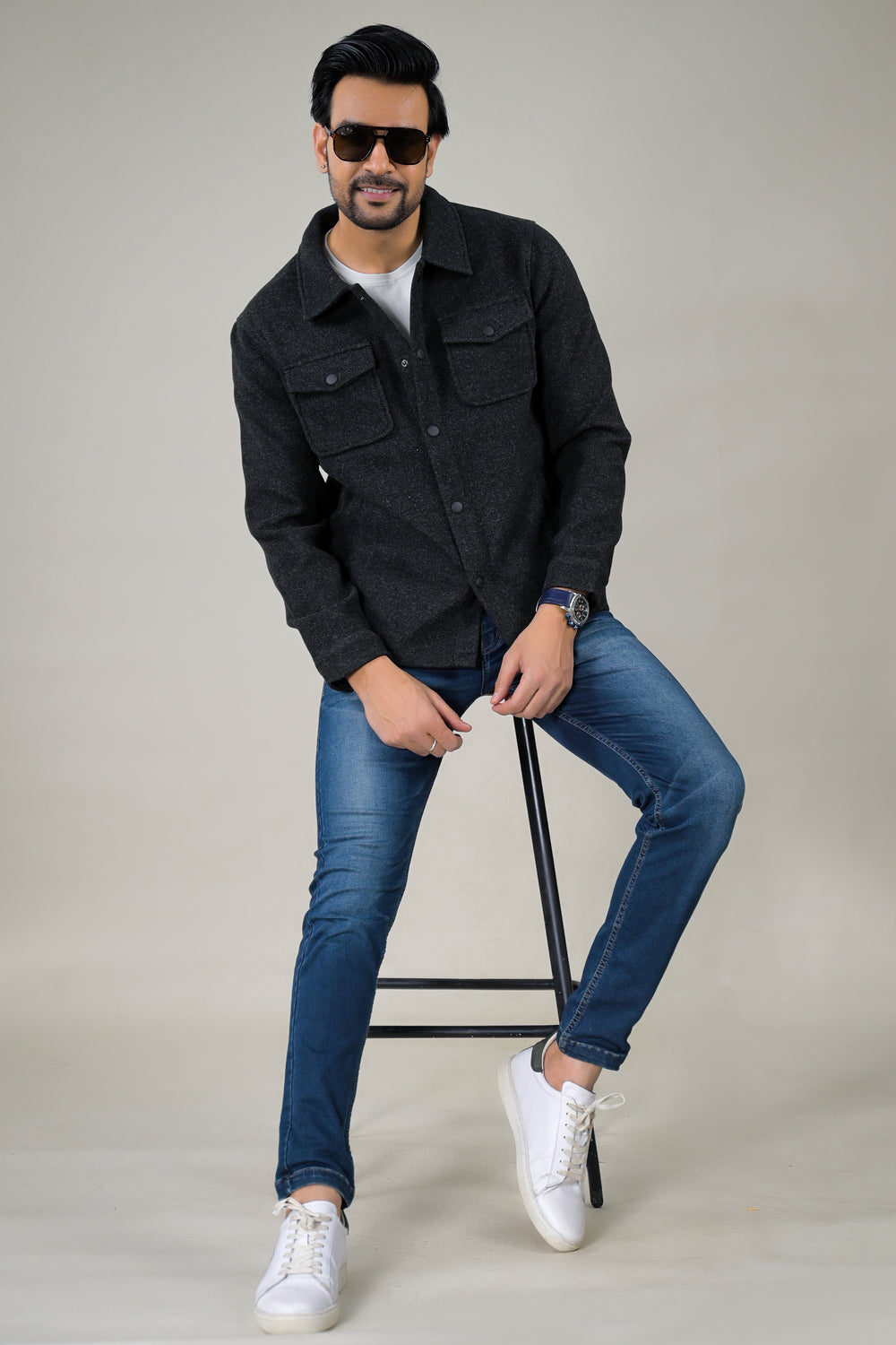 Parx Men's Solid Button-Down with Front Pockets Casual Jacket