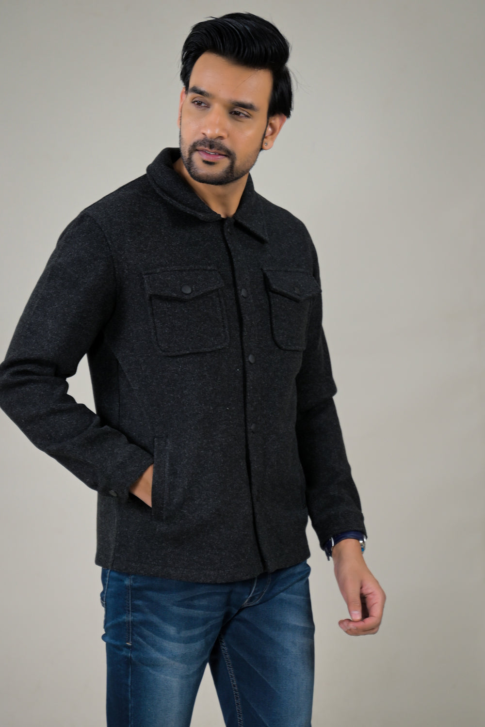 Parx Men's Solid Button-Down with Front Pockets Casual Jacket
