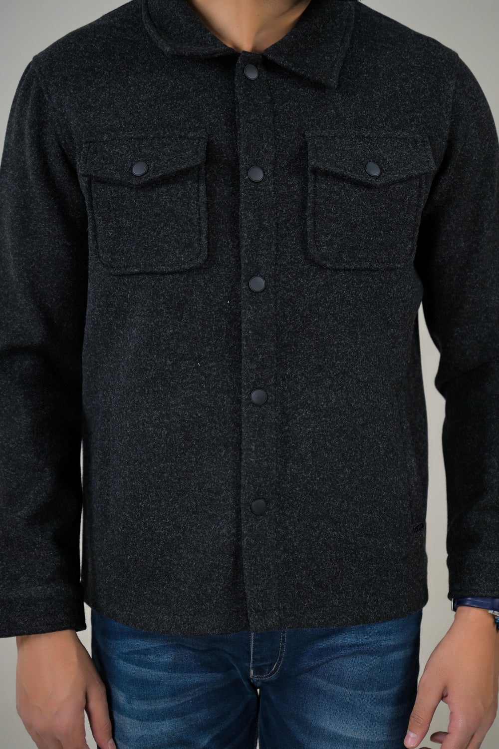 Parx Men's Solid Button-Down with Front Pockets Casual Jacket