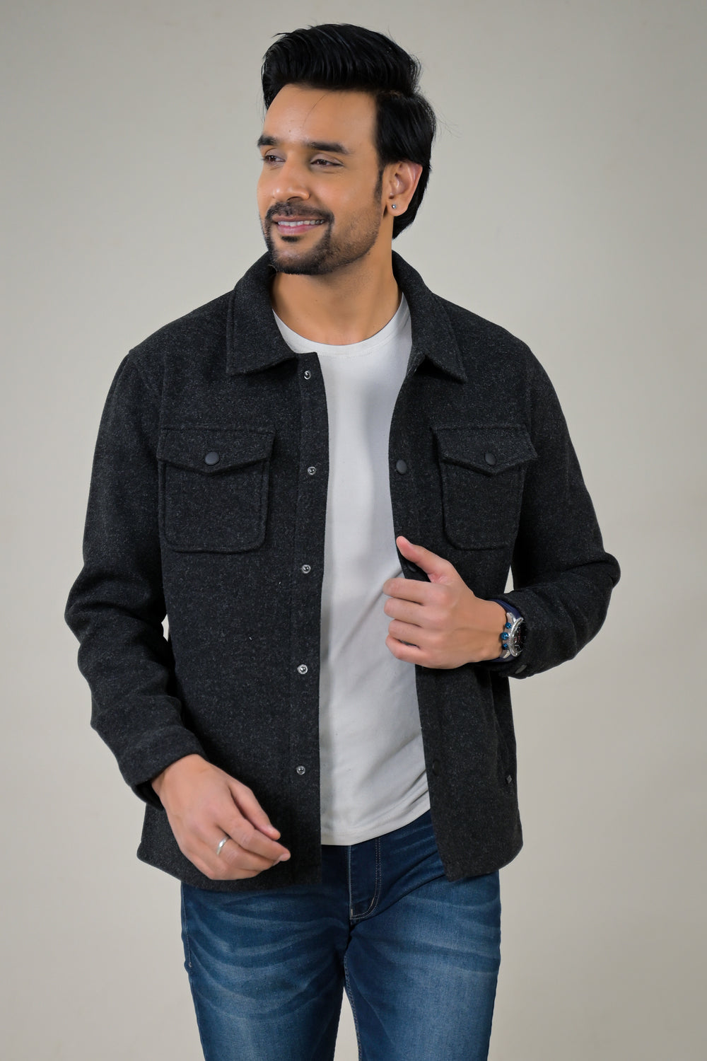 Parx Men's Solid Button-Down with Front Pockets Casual Jacket