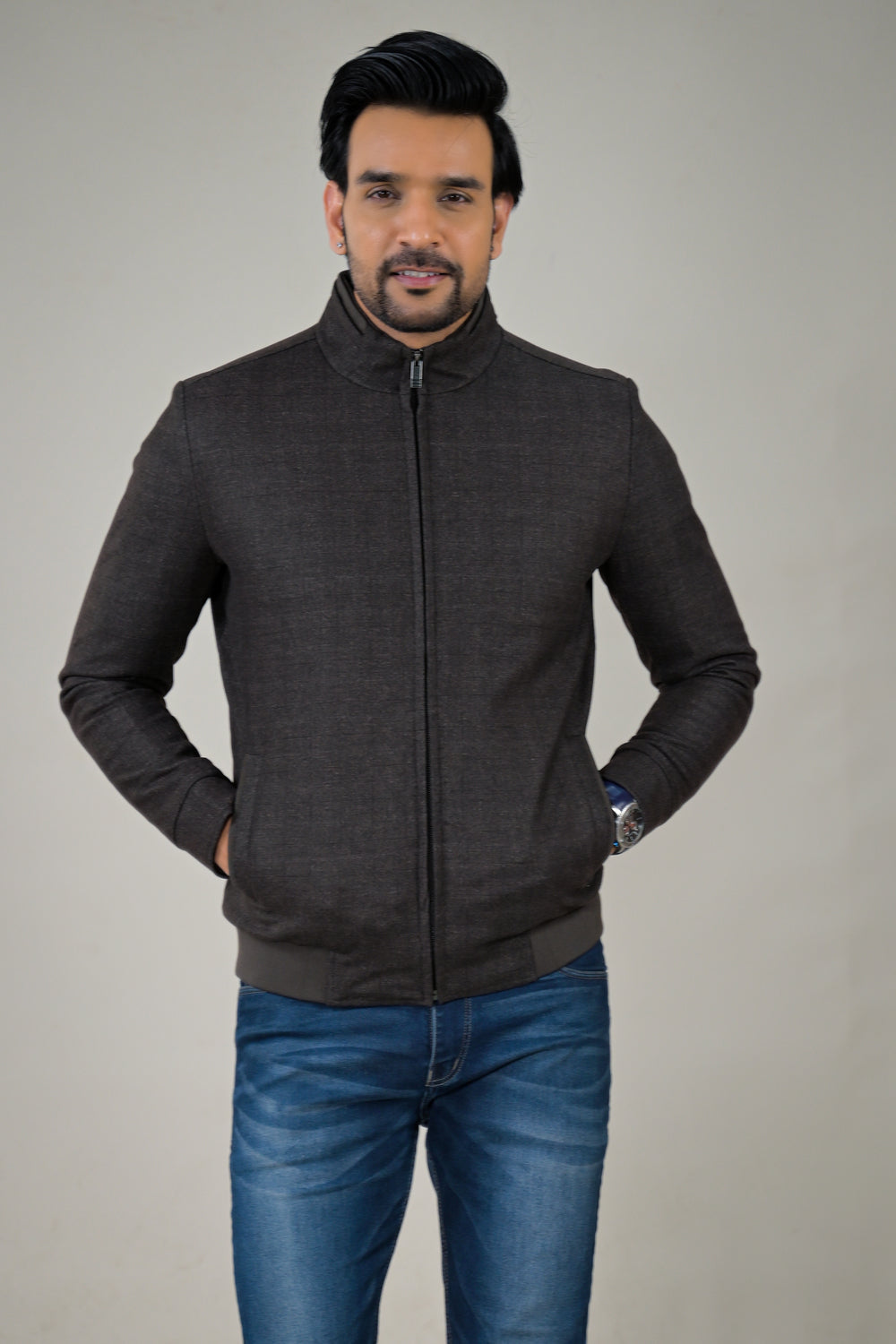 Park- Avenue Men's Stand Collar Full Zipper Jacket