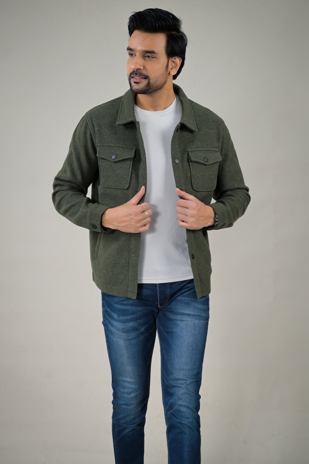 Parx Men's Solid Button-Down with Front Pockets Casual Jacket