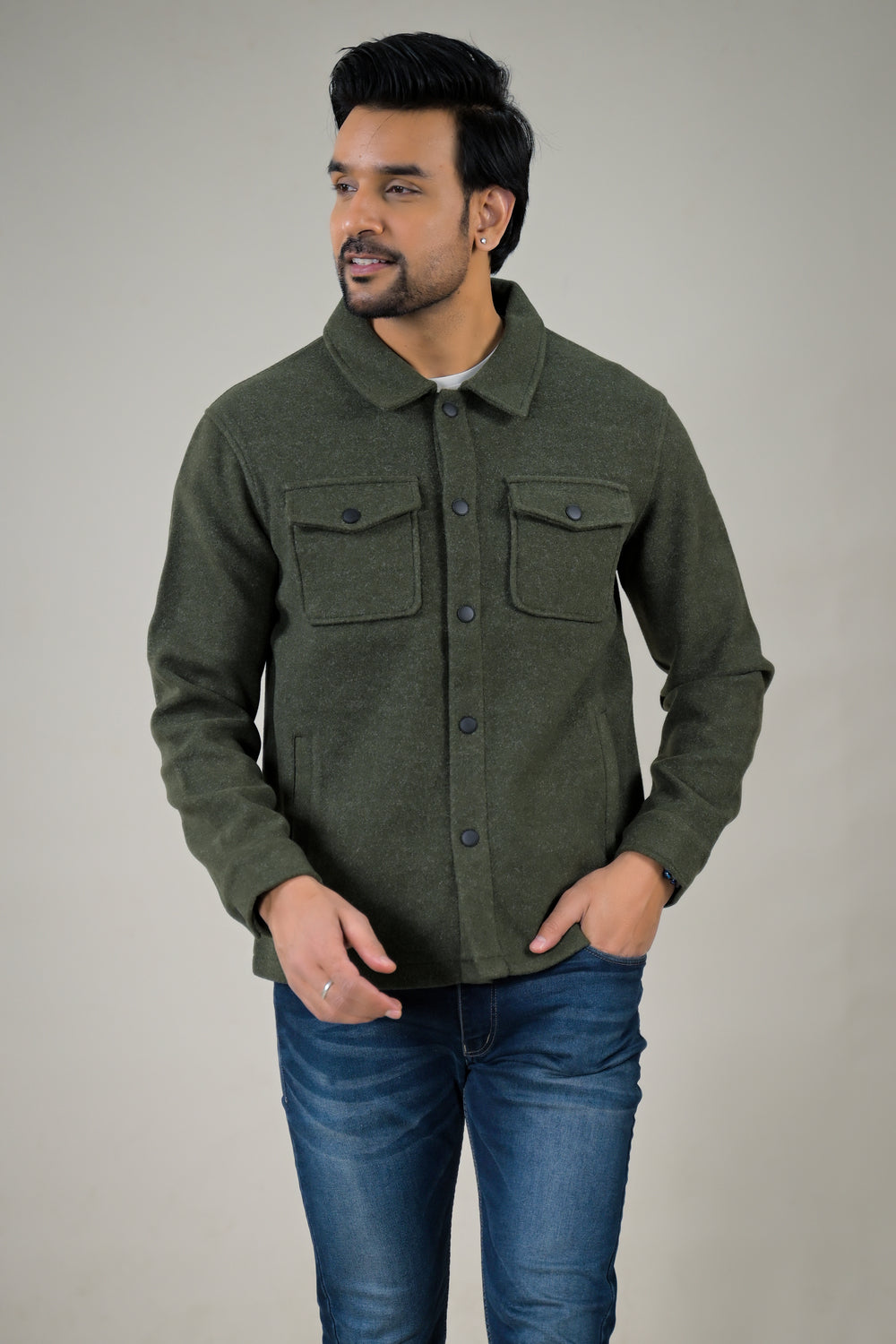 Parx Men's Solid Button-Down with Front Pockets Casual Jacket
