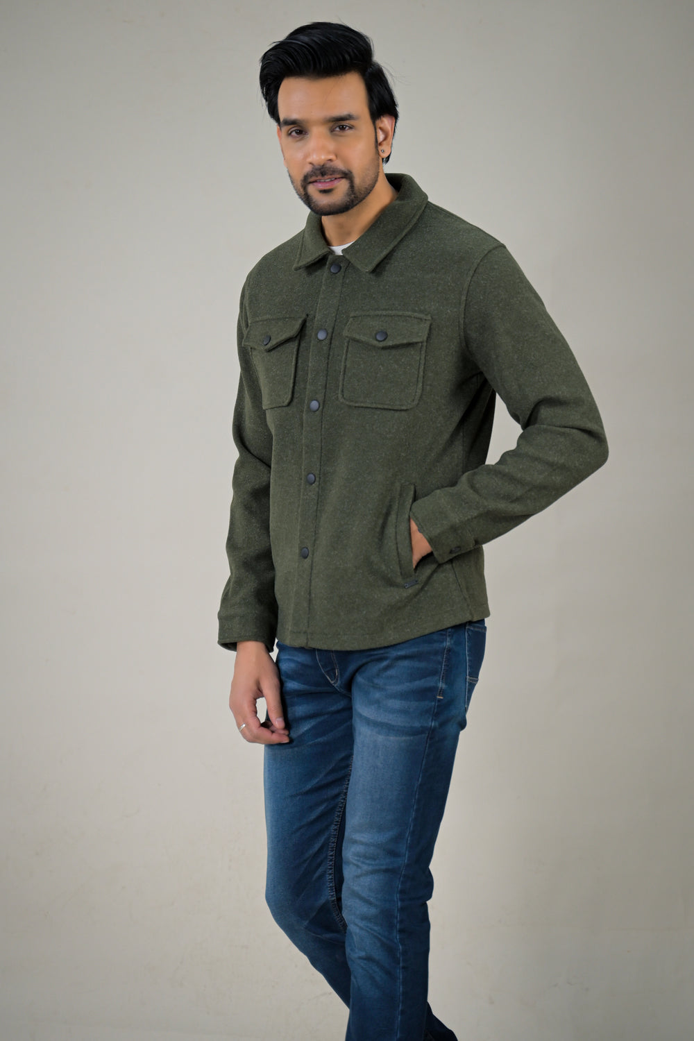Parx Men's Solid Button-Down with Front Pockets Casual Jacket