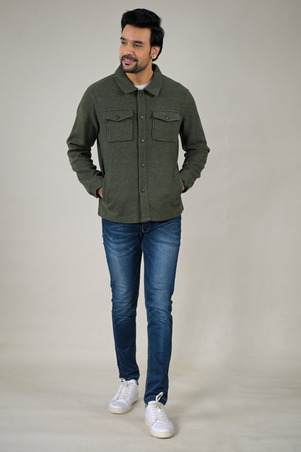 Parx Men's Solid Button-Down with Front Pockets Casual Jacket