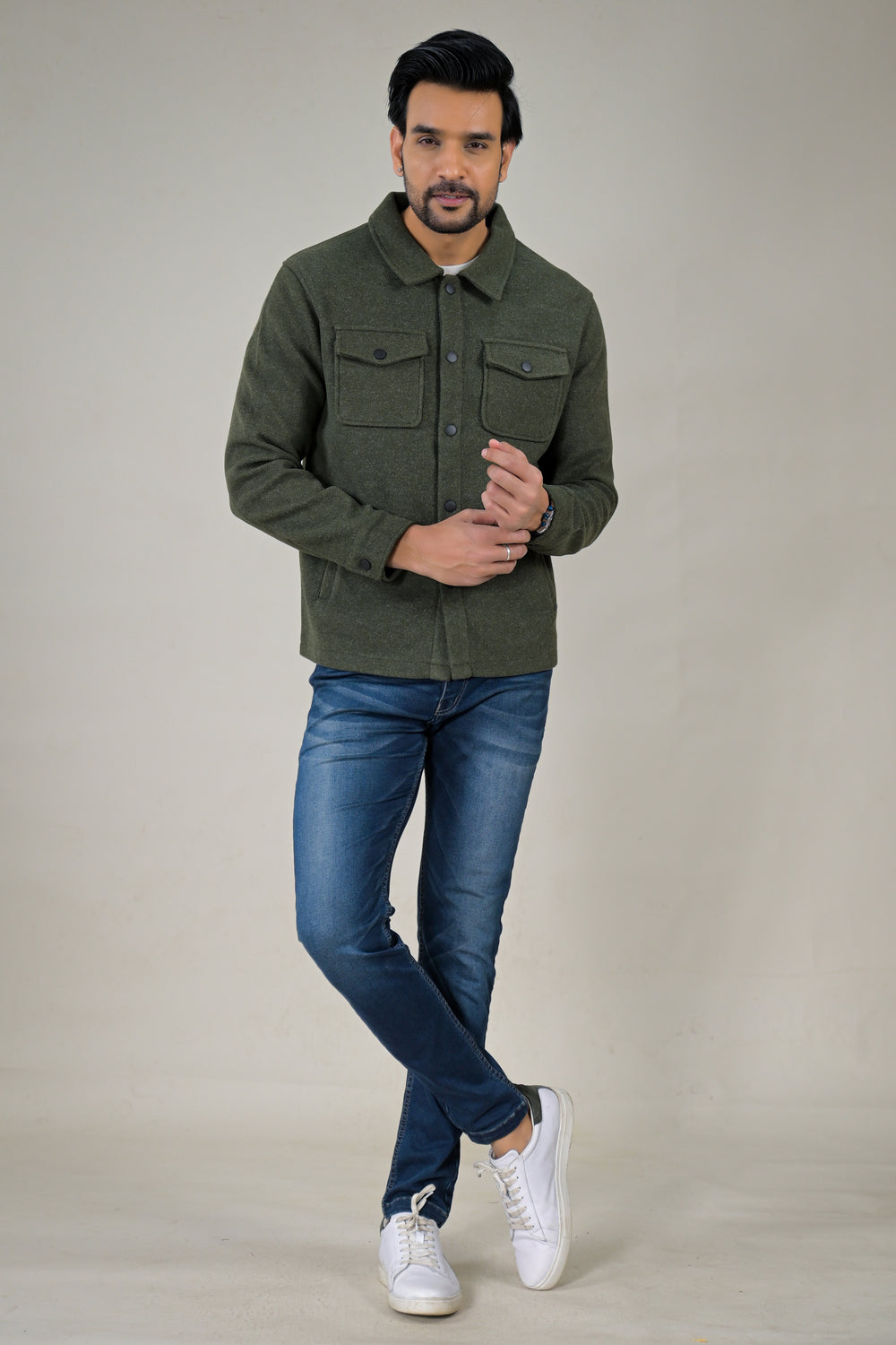 Parx Men's Solid Button-Down with Front Pockets Casual Jacket