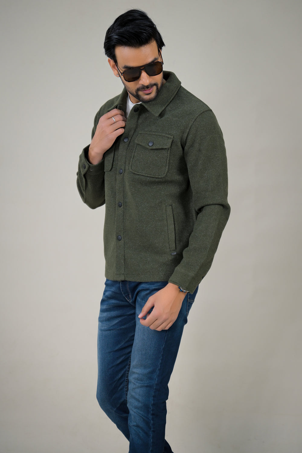 Parx Men's Solid Button-Down with Front Pockets Casual Jacket