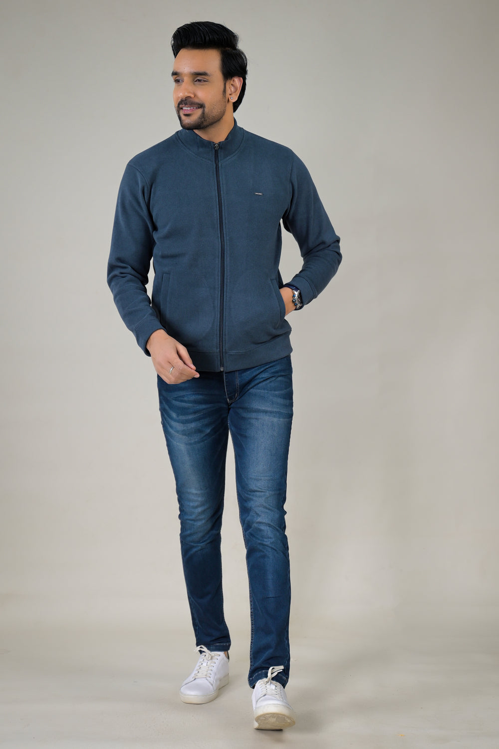 Park- Avenue Men's Stand Collar Zip-Up Sweatshirt.