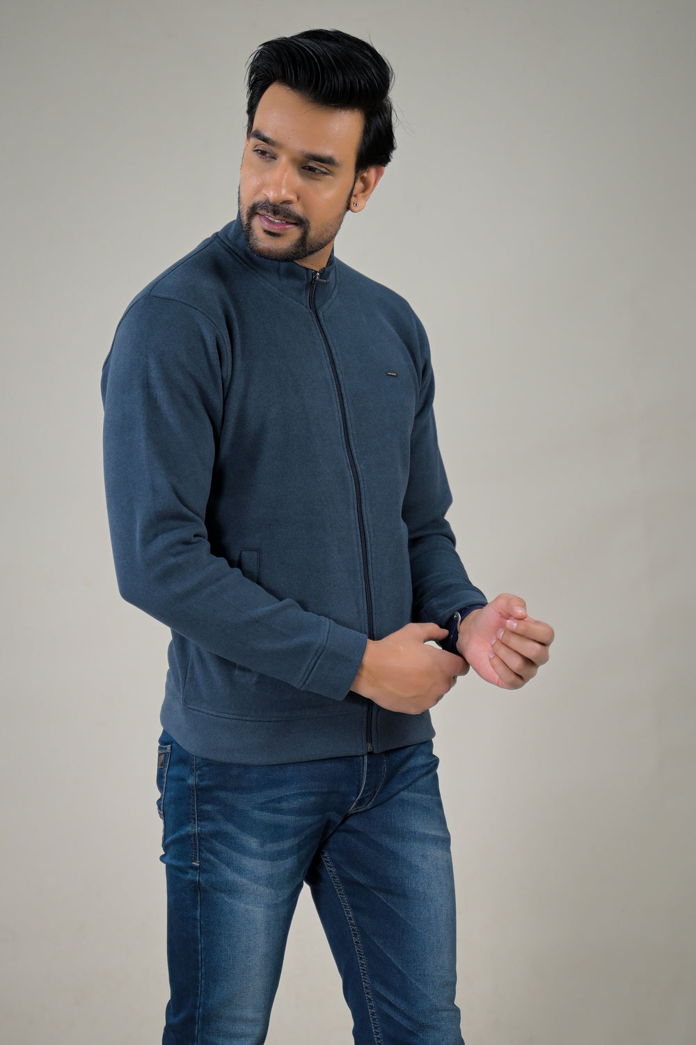 Park- Avenue Men's Stand Collar Zip-Up Sweatshirt.