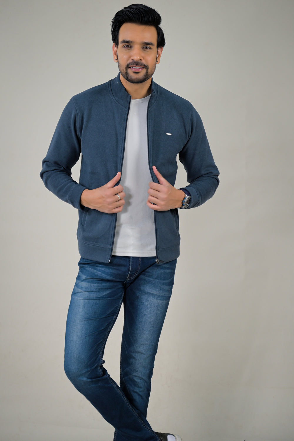Park- Avenue Men's Stand Collar Zip-Up Sweatshirt.