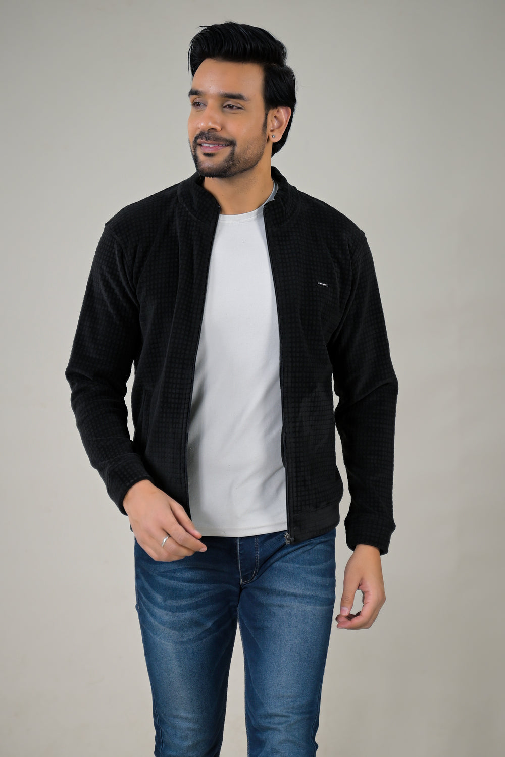 Park- Avenue Men's Waffle Knit Fleece Full-Zip Sweatshirt.