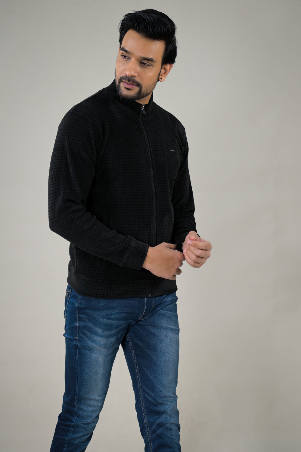 Park- Avenue Men's Waffle Knit Fleece Full-Zip Sweatshirt.