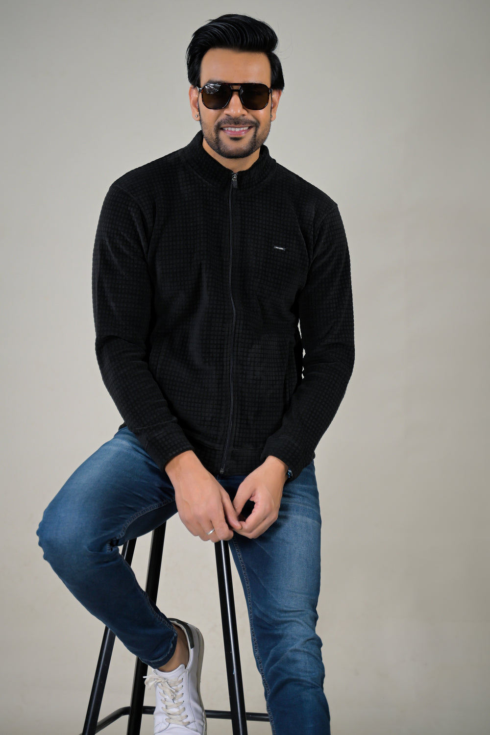 Park- Avenue Men's Waffle Knit Fleece Full-Zip Sweatshirt.