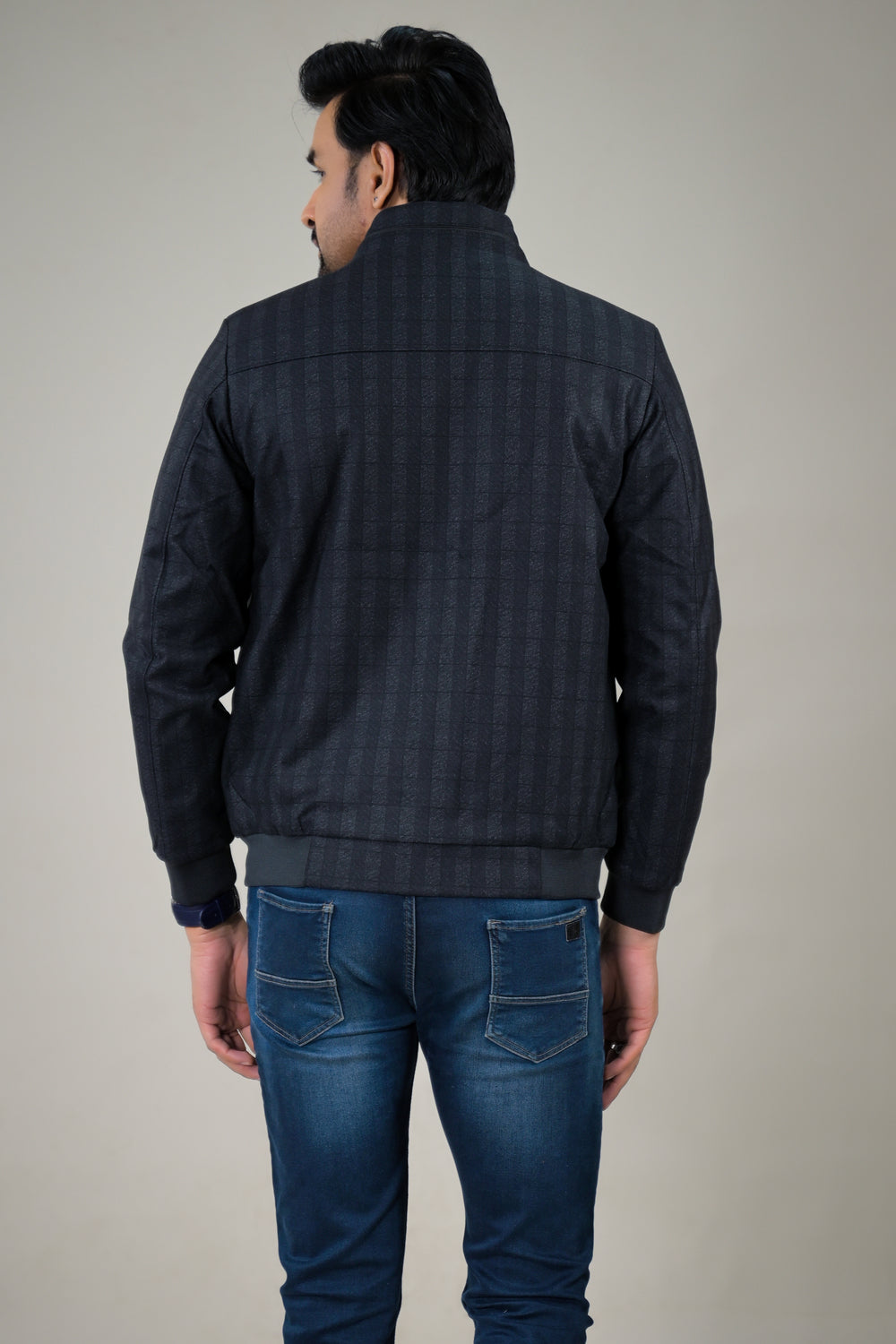 Park- Avenue Men's Textured Weave Bomber Jacket Stand Collar Zip-Up Jacket