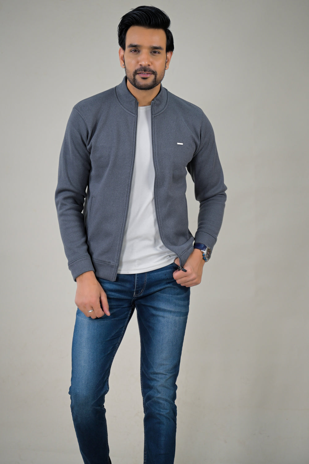 Park- Avenue Men's Stand Collar Zip-Up Sweatshirt.