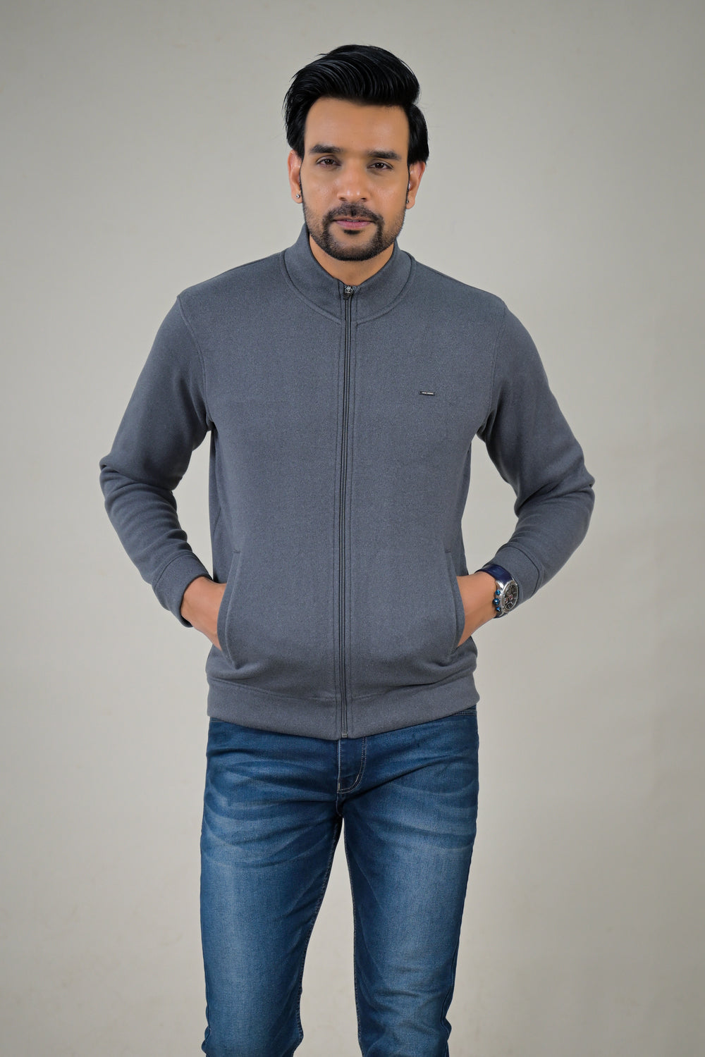 Park- Avenue Men's Stand Collar Zip-Up Sweatshirt.