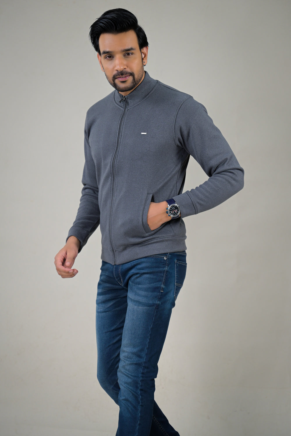 Park- Avenue Men's Stand Collar Zip-Up Sweatshirt.