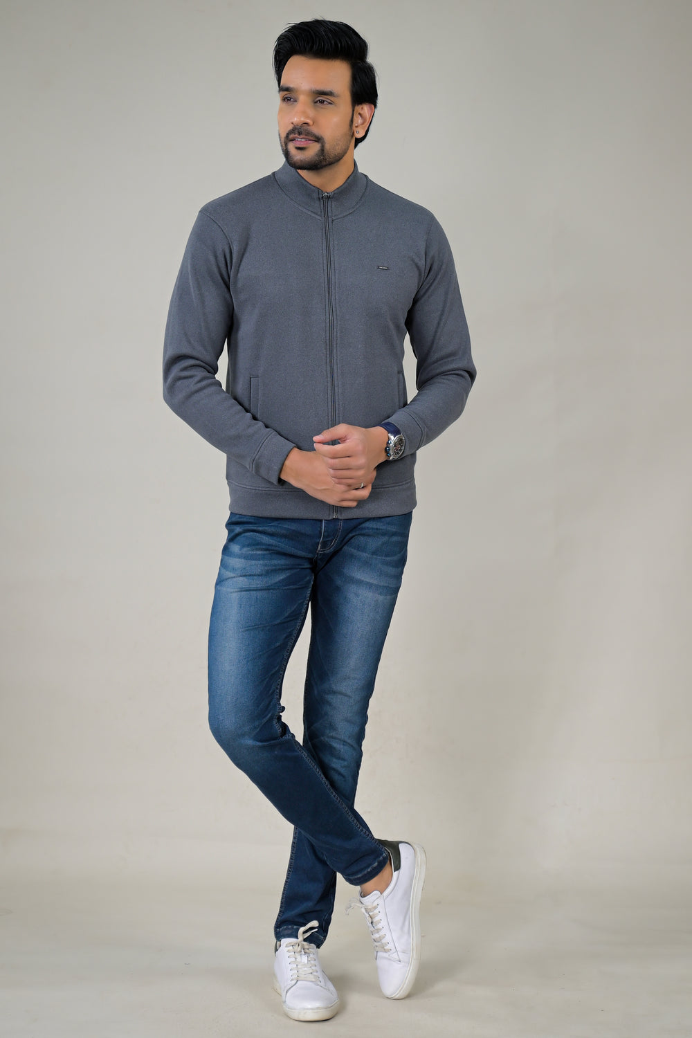 Park- Avenue Men's Stand Collar Zip-Up Sweatshirt.