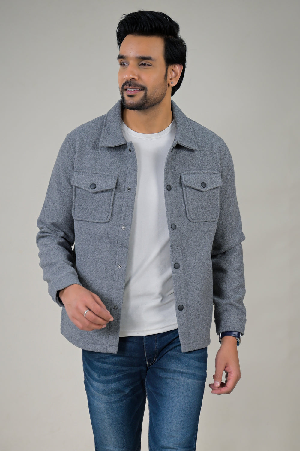 Parx Men's Solid Button-Down with Front Pockets Casual Jacket