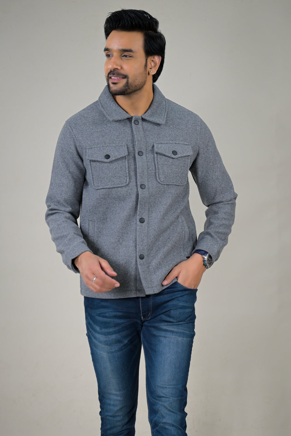 Parx Men's Solid Button-Down with Front Pockets Casual Jacket