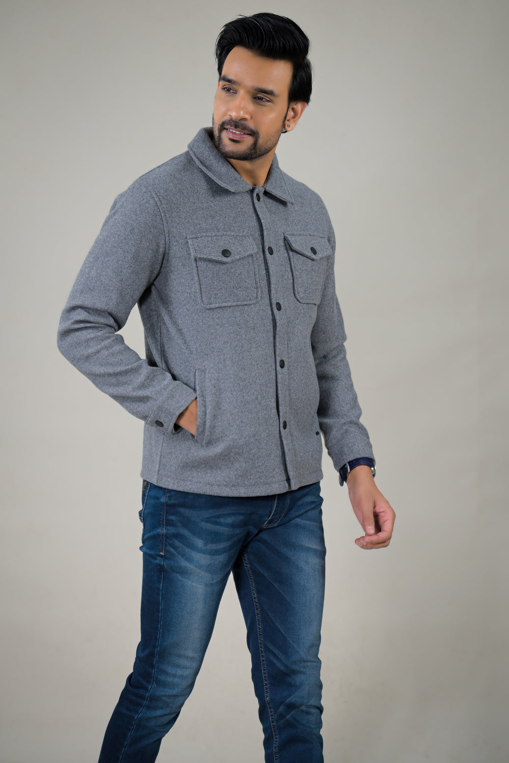 Parx Men's Solid Button-Down with Front Pockets Casual Jacket