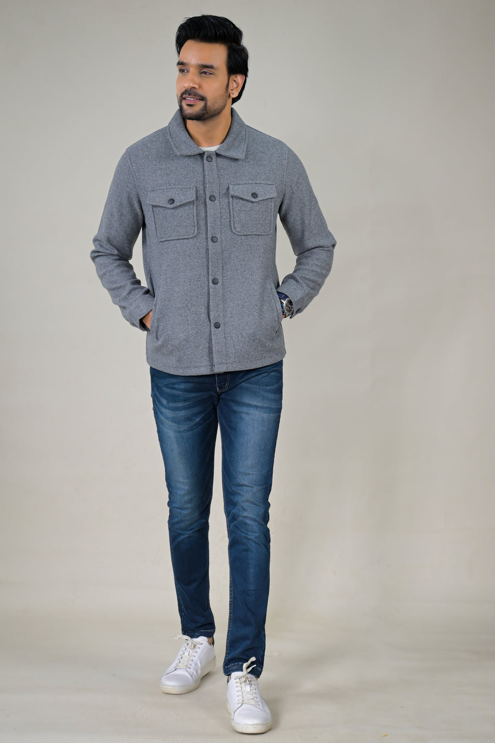 Parx Men's Solid Button-Down with Front Pockets Casual Jacket