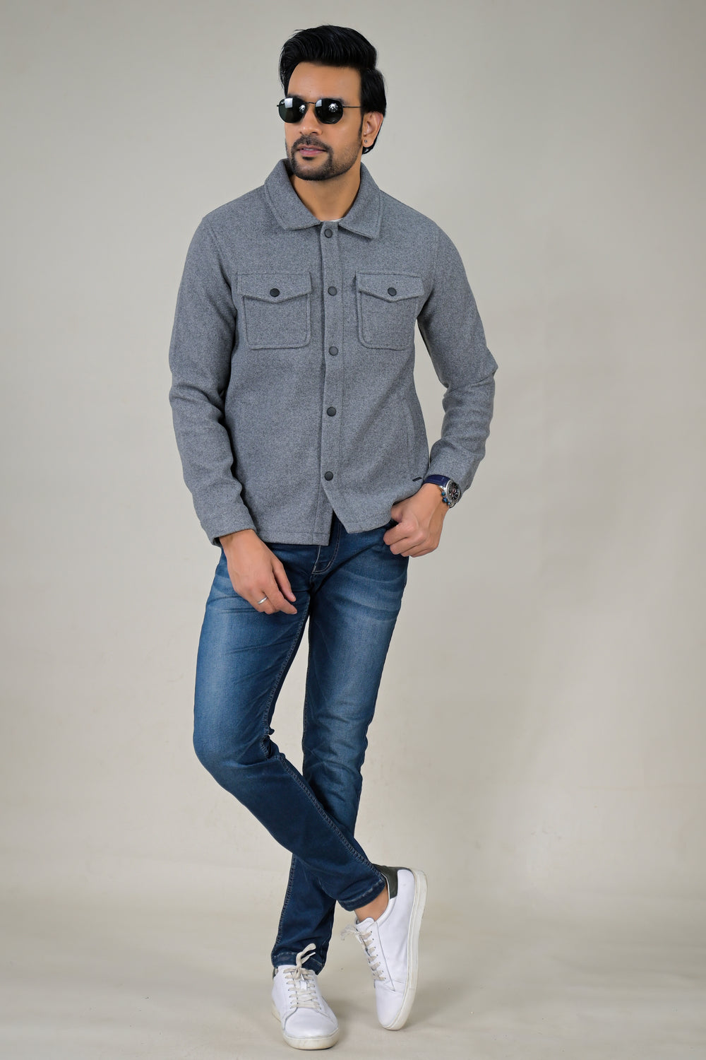 Parx Men's Solid Button-Down with Front Pockets Casual Jacket