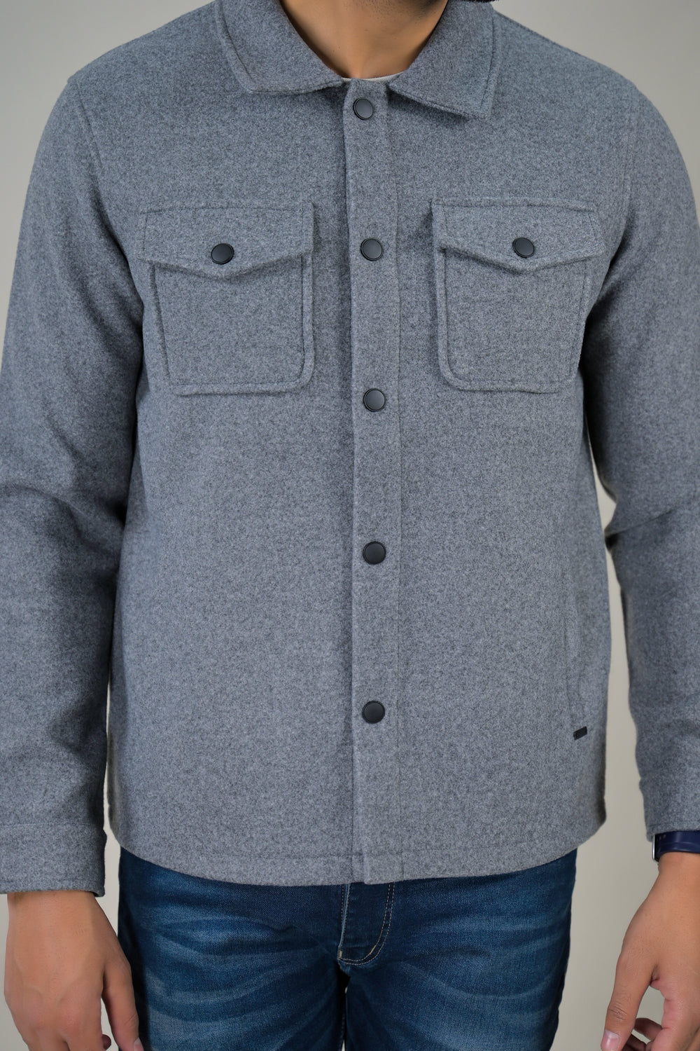 Parx Men's Solid Button-Down with Front Pockets Casual Jacket