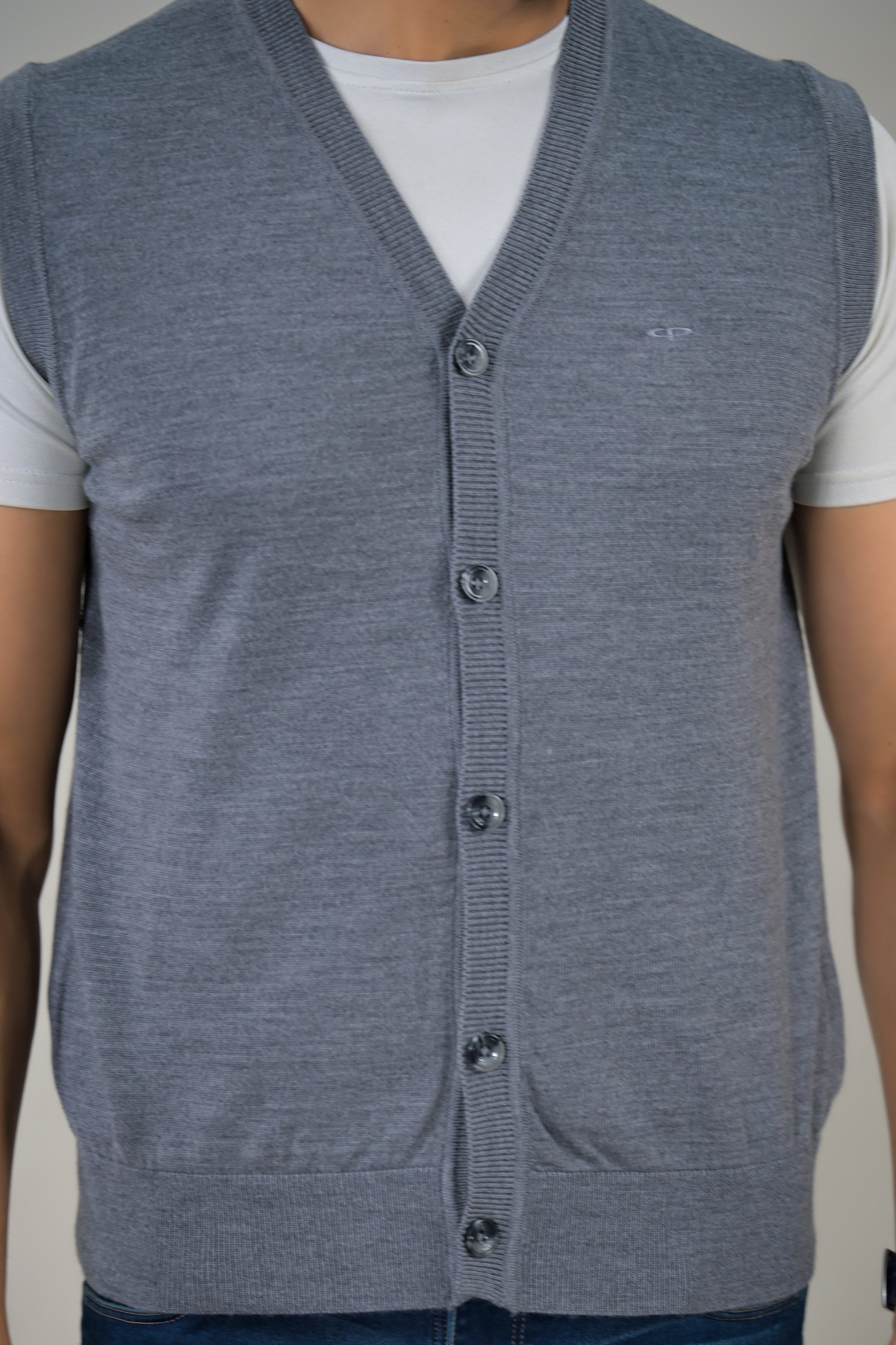 Color-Plus Men's Grey Sleeveless Cardigan - V-Neck Sweater Vest