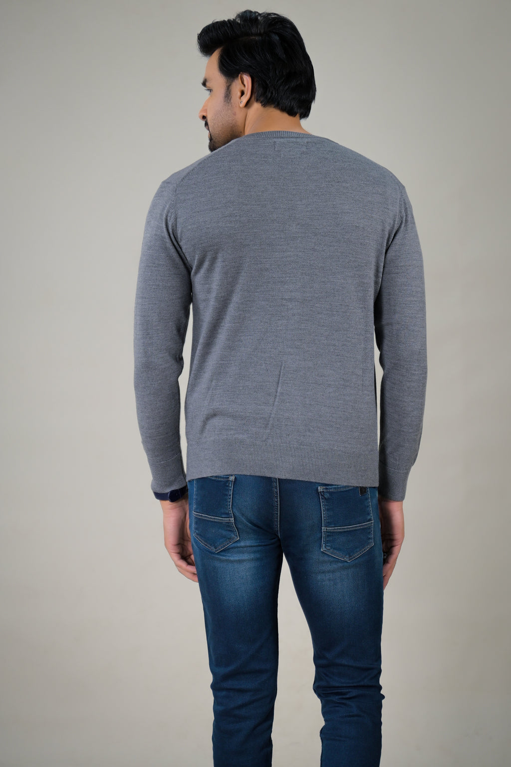 Color-Plus Men's Classic Grey V-Neck Cardigan Sweater